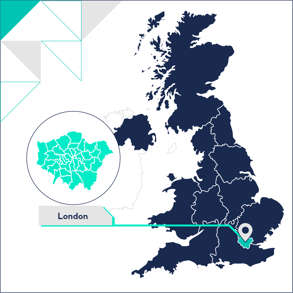 graphic map of uk with london area highlighted